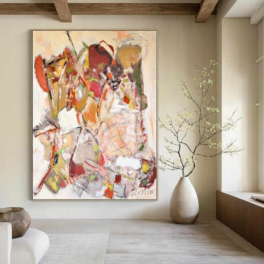 Colorful, Collaged - like Forms with Mixed Textures "Bohemian Tapestry" Abstract Painting On Canvas PS1171
