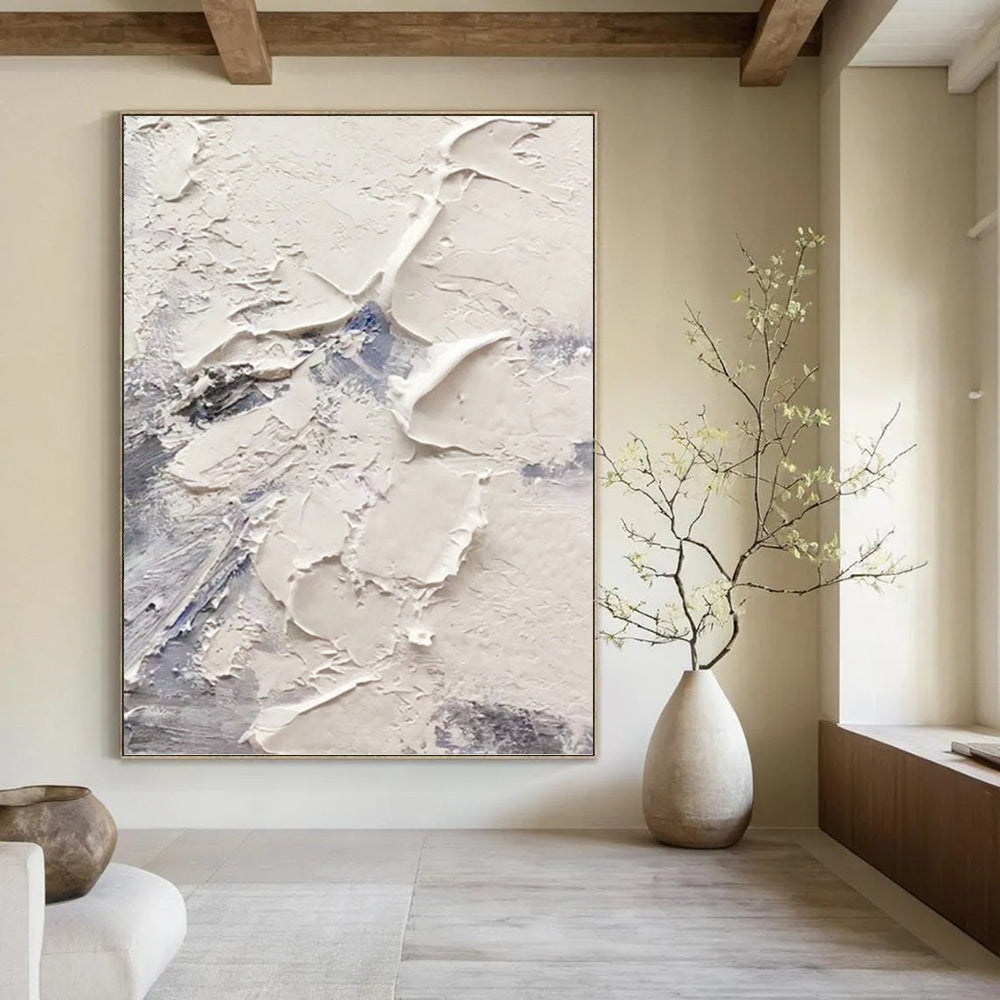 “White - Blue Textured Abstract” - Textured Abstract Painting On Canvas PT1258