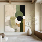 Green, Beige, Black with Circular Shapes "Circular Nature" Abstract Painting On Canvas PS1277
