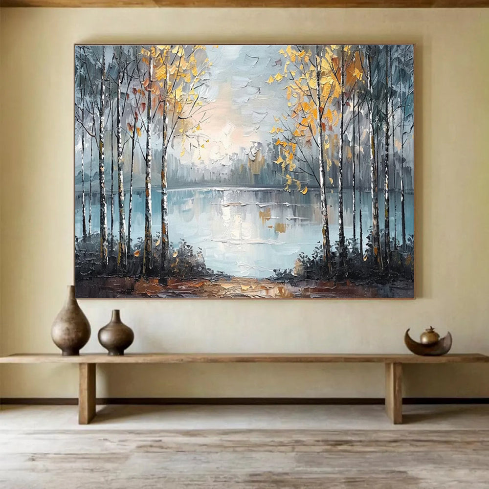 “Autumn Forest by the Lake” - Impressionistic Oil Painting on Canvas DKS904