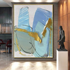 Blue, Gold, Gray Delicate Forms “Ocean’s Treasure” - Painting On Canvas PS0796