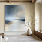 Soft Blue and Gray, "Misty Ocean" – Abstract Seascape Painting On Canvas PS0939