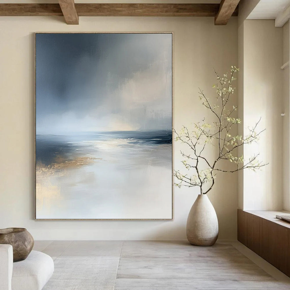 Soft Blue and Gray, "Misty Ocean" – Abstract Seascape Painting On Canvas PS0939