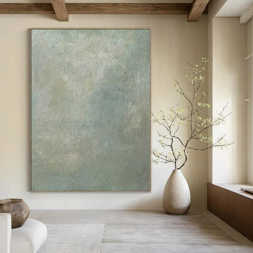 “Green - Gray Textured Minimalist” - Calming Abstract Painting On Canvas PS0142