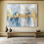 “Cool Blue & Gold Fusion” - Abstract Metallic Painting On Canvas PT046
