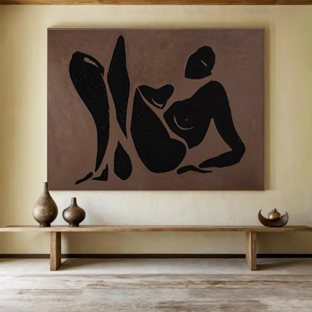 “Brown Silhouette Figures” - Black & Brown Figurative, Modernist Oil Painting On Canvas DKS743