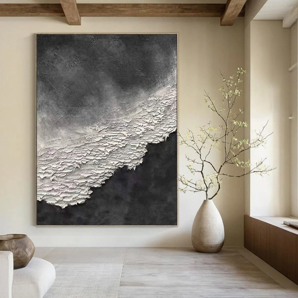“Black and White Textured Abstraction” - Minimalist Abstract Painting On Canvas DS339