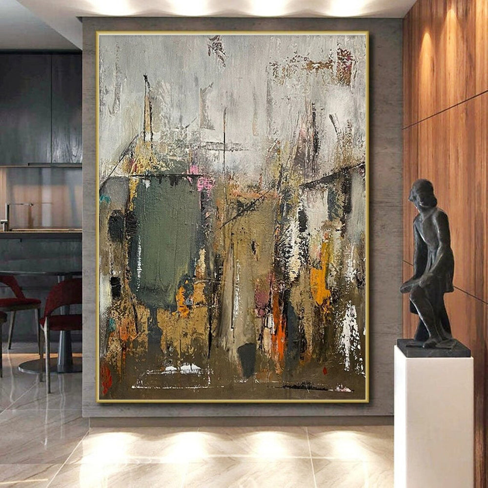 “Neutral Abstract Cityscape” - Neutral Tones Abstract Cityscape Painting On Canvas PS0725