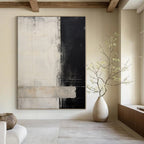 “Black - White Abstract Divide” - Monochromatic Abstract Painting On Canvas PS0220