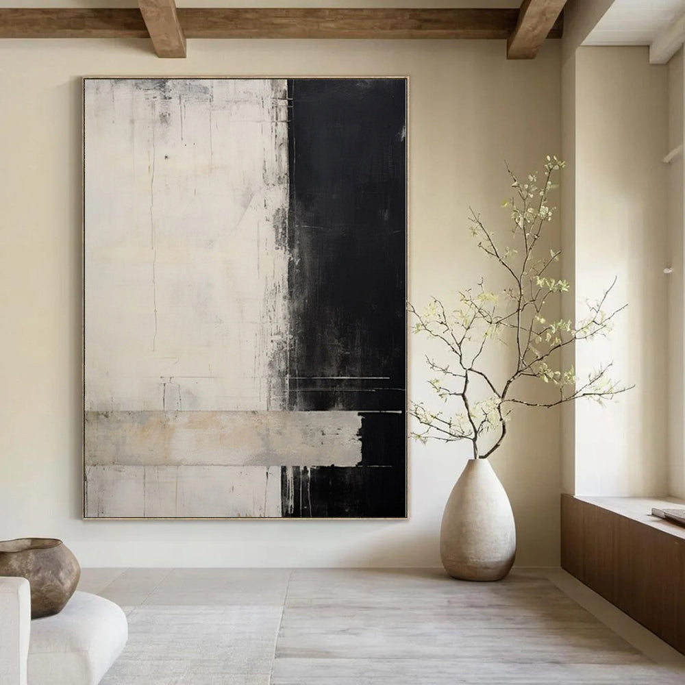 “Black - White Abstract Divide” - Monochromatic Abstract Painting On Canvas PS0220