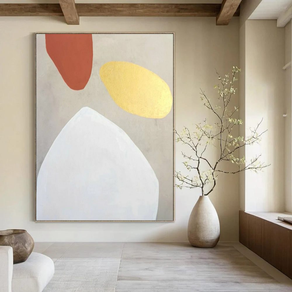 “Terracotta, Gold, and White Shapes” - Earthy Tones Abstract Painting On Canvas PT1078