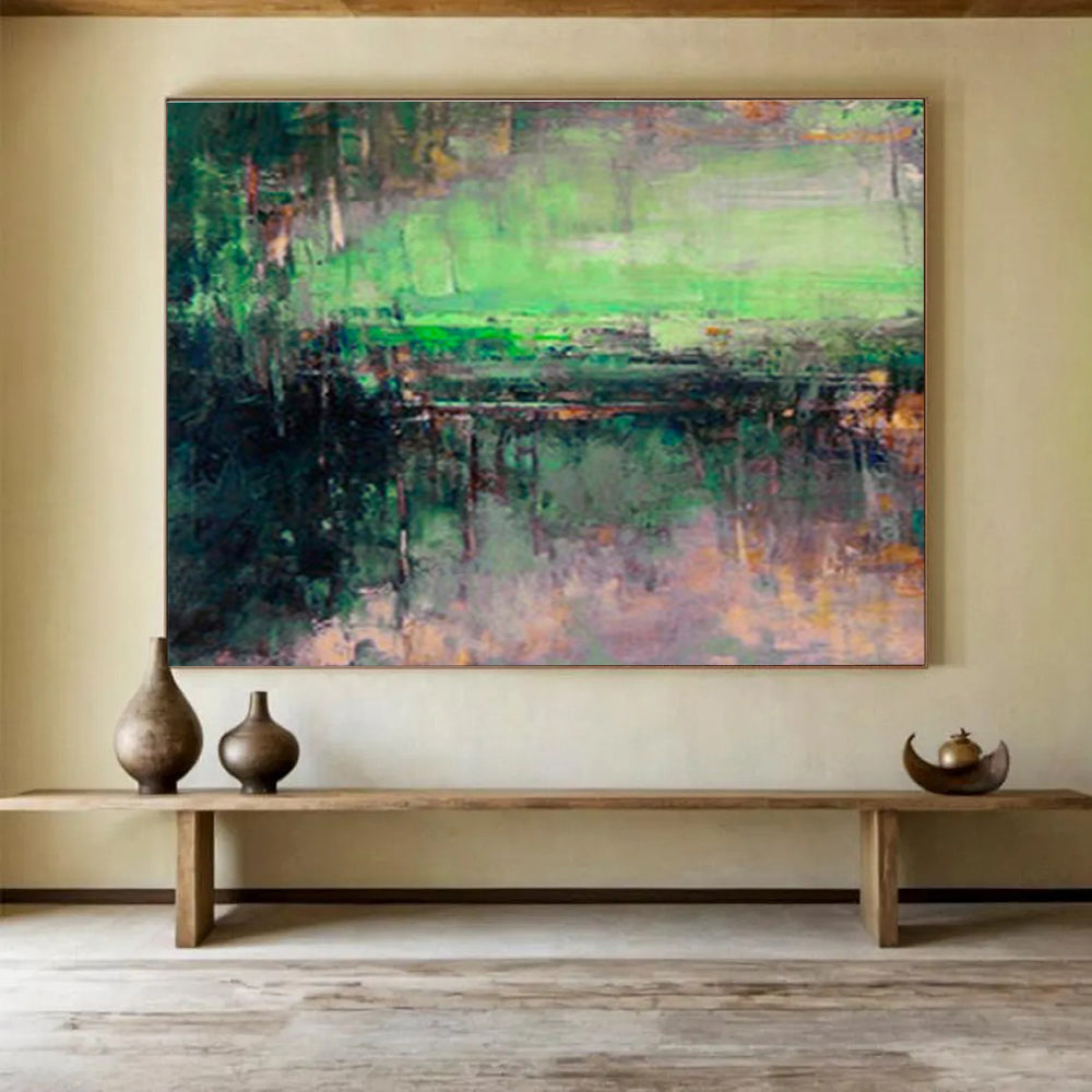 “Green - hued Bridge Abstract” - Nature - inspired Landscape Painting On Canvas DKS395