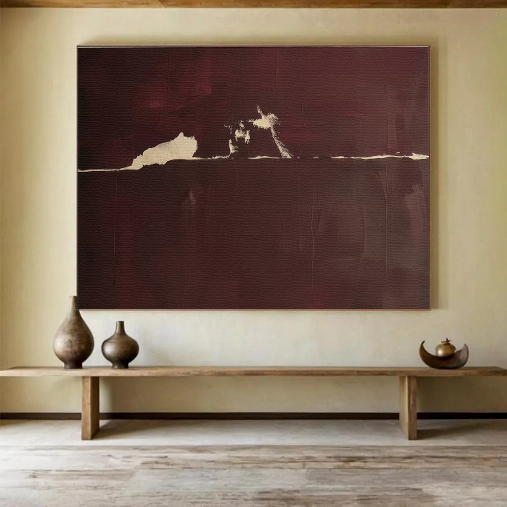Burgundy and Beige Abstract Silhouette Minimalist Abstract Painting On Canvas DKS141