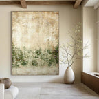 “Rustic Earth - Toned Vintage” - Beige, Green, Aged Abstract Painting On Canvas PT1483