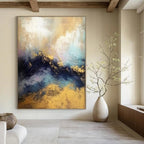 Blue - Purple Waves with Gold, "Gilded Surf" – Abstract Seascape Painting On Canvas PS0920