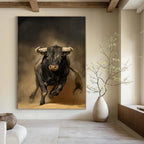 “Powerful Black Bull in Motion” - Realist - Inspired Animal Painting On Canvas PT1409