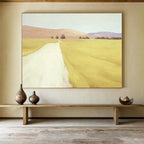 “Golden Field Path” - Yellow, Brown & Purple Landscape, Realist Oil Painting On Canvas DKS742