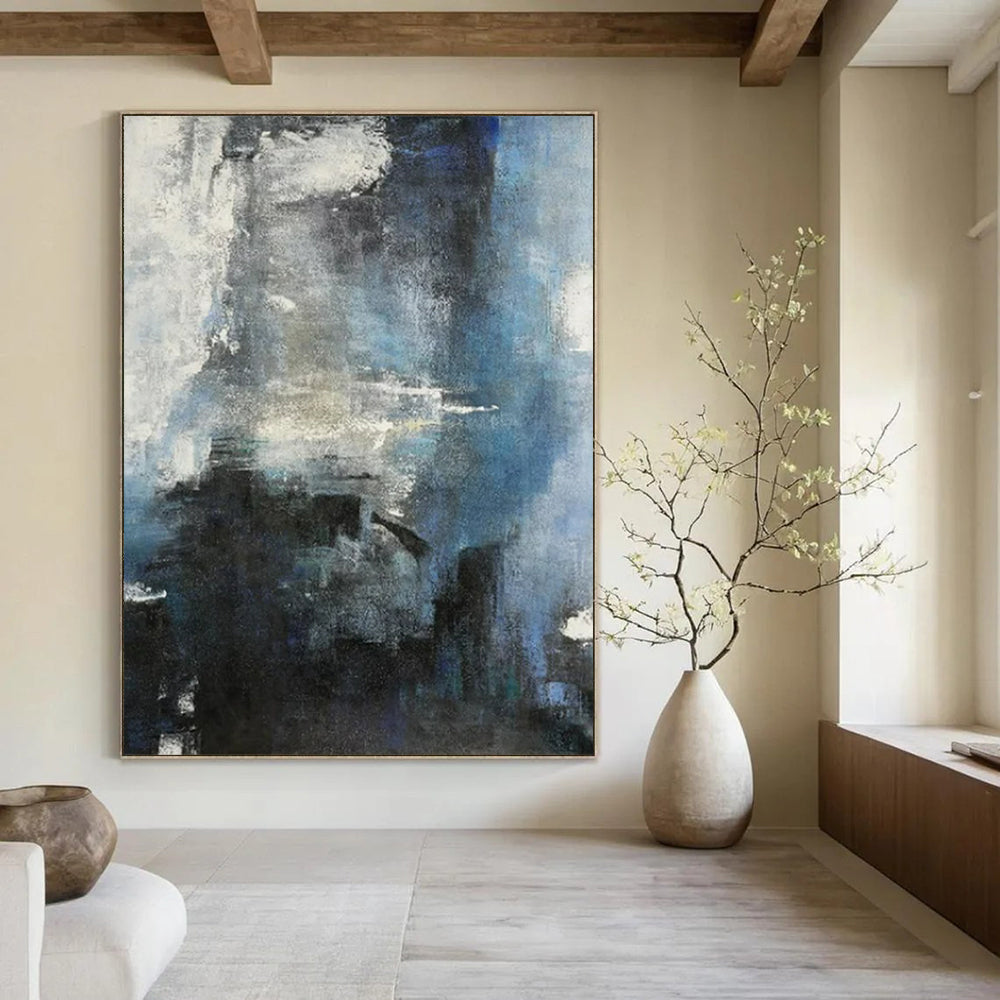“Blue - Gray Abstract” - Abstract Expressionist Painting On Canvas PT2335