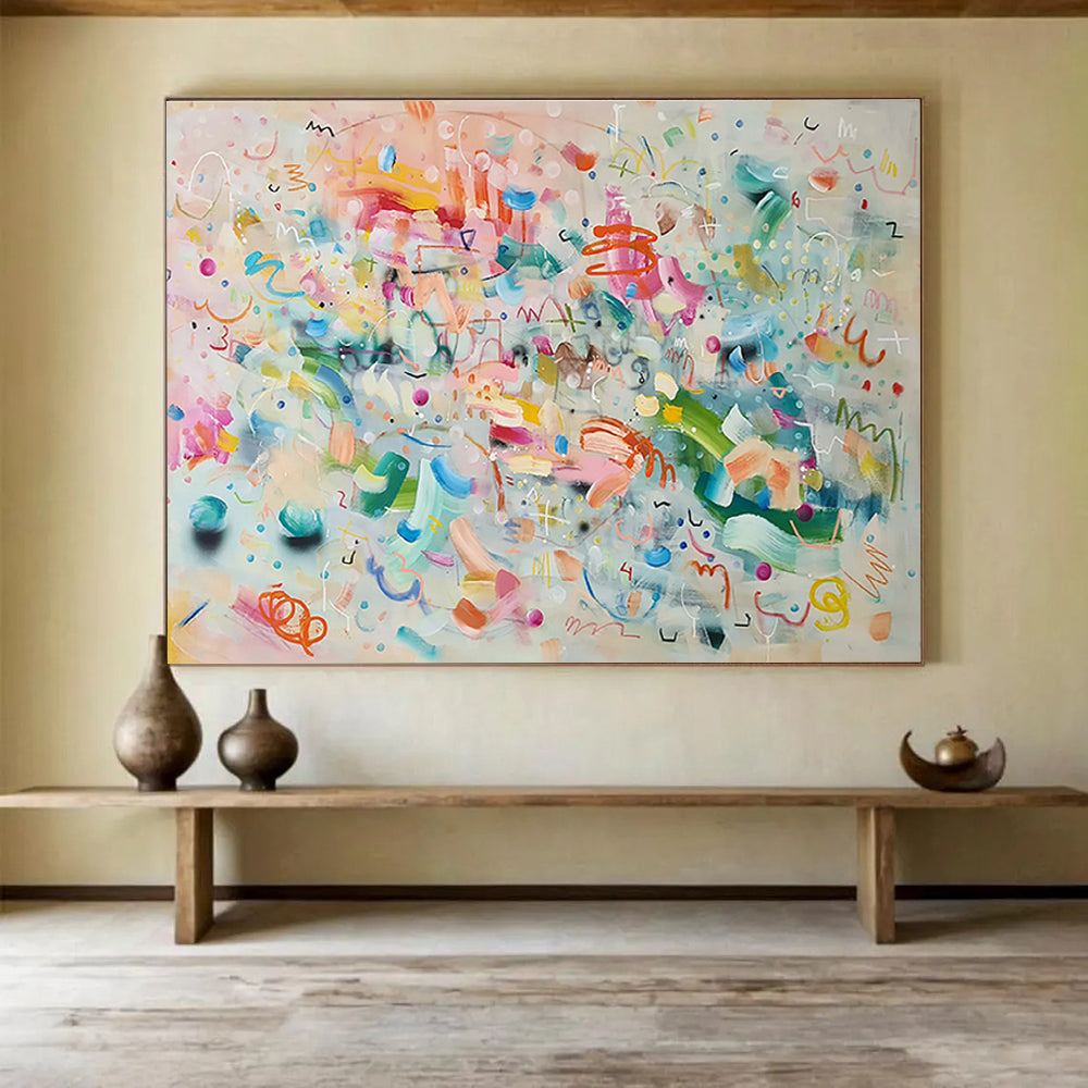 Whimsical Colorful Abstract Painting On Canvas DKS059