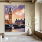 Watercolor Big Ben Scene Painting On Canvas DS091