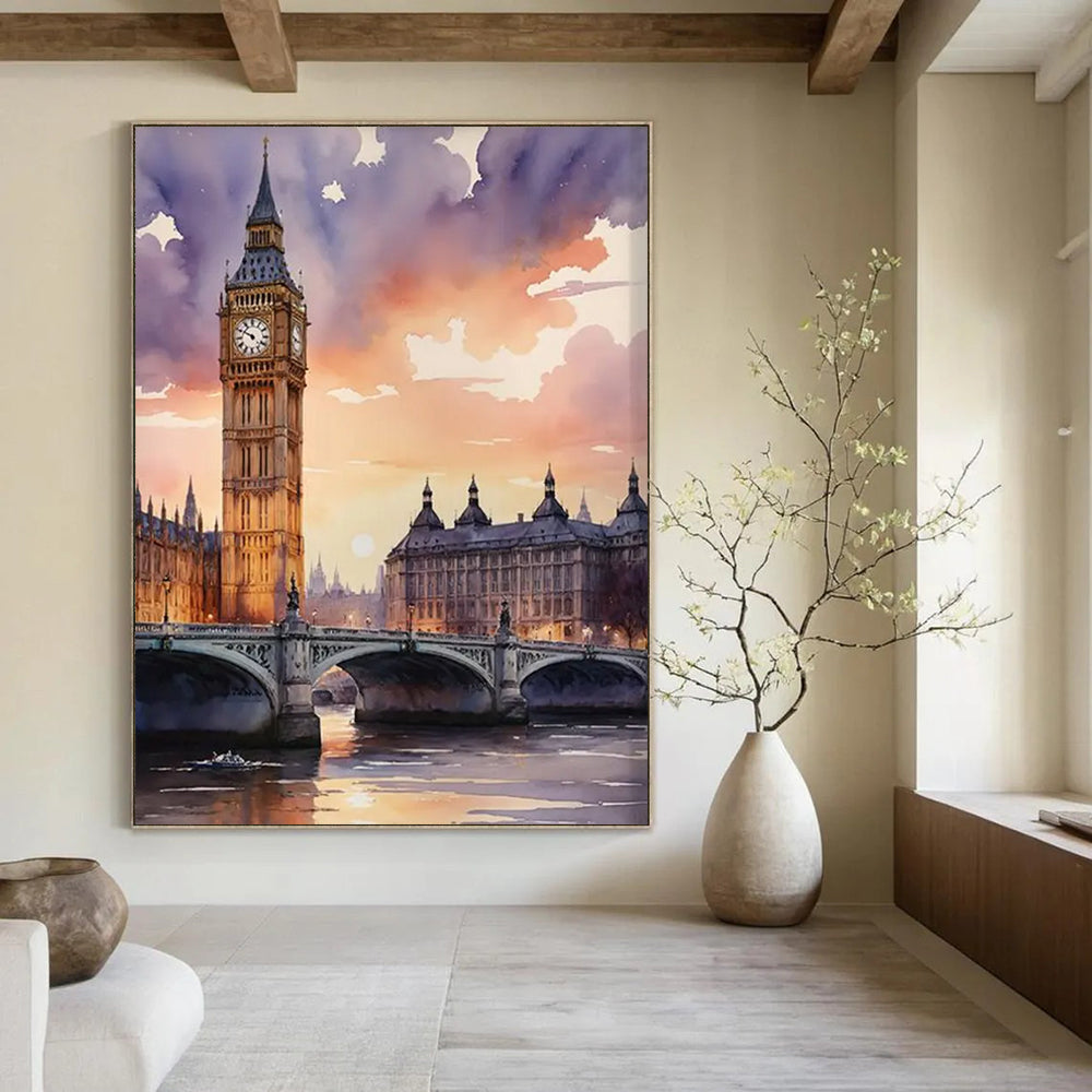 Watercolor Big Ben Scene Painting On Canvas DS091