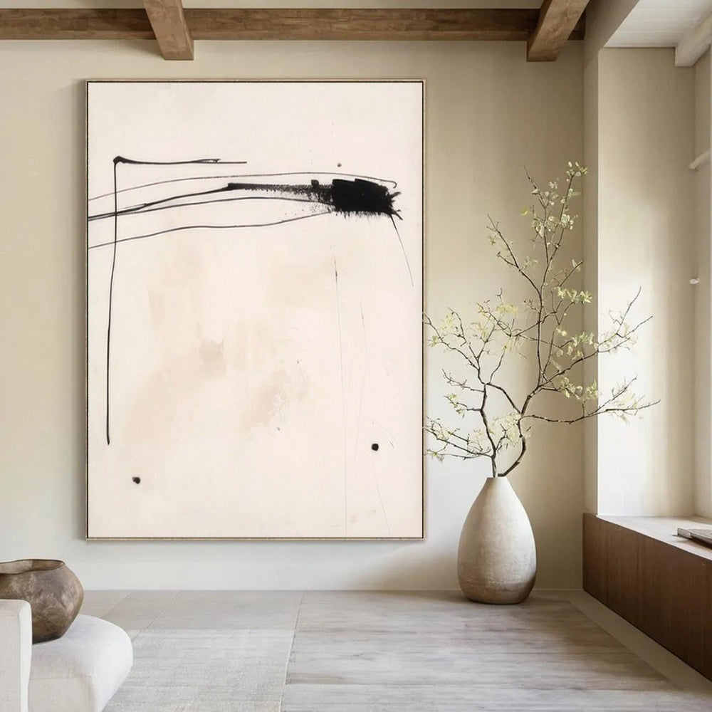Minimalist Black and White, "Ink Traces" – Minimalist Abstract Painting On Canvas PS1030