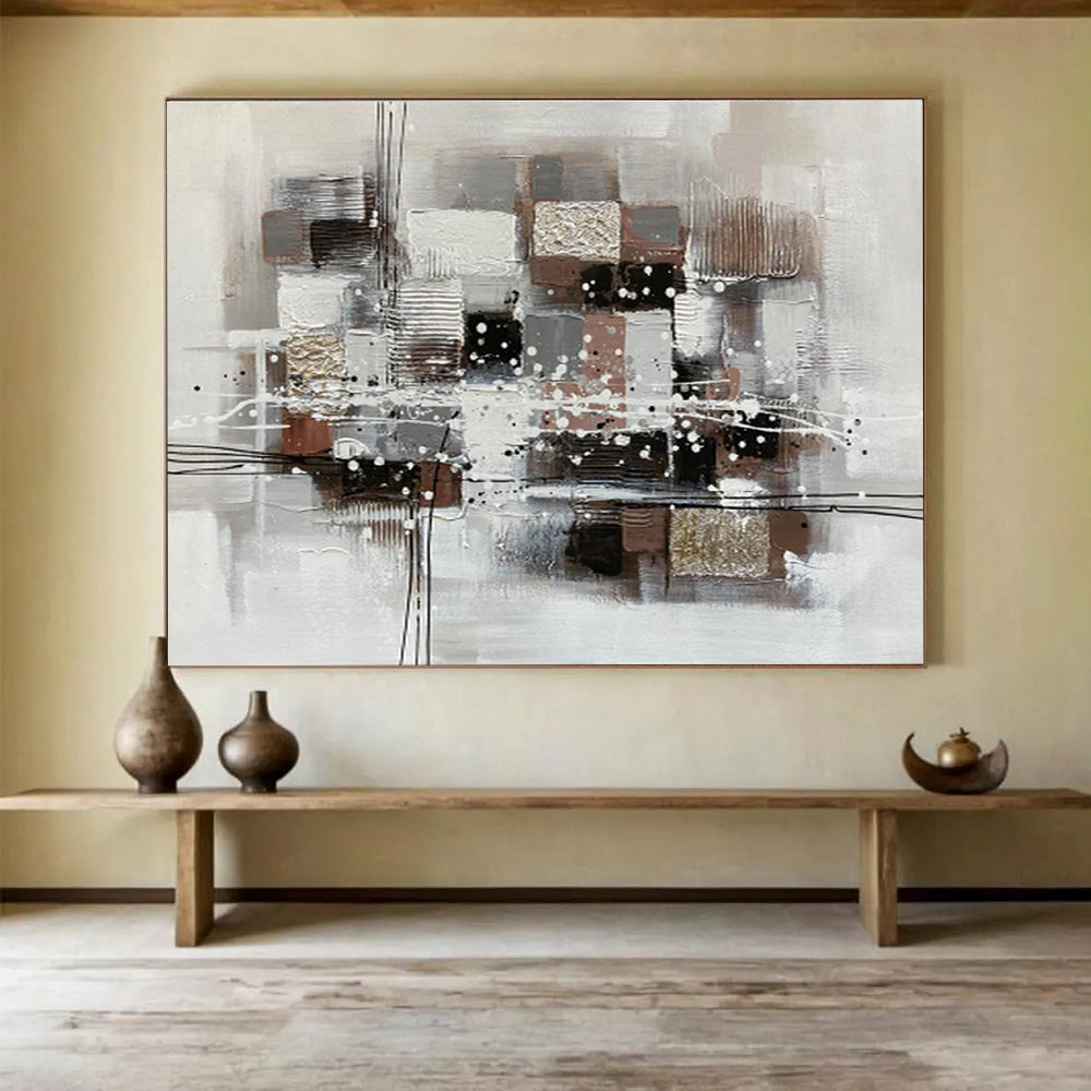 Neutral Geometric Abstract with Gold - Contemporary Abstract Painting On Canvas DKS354