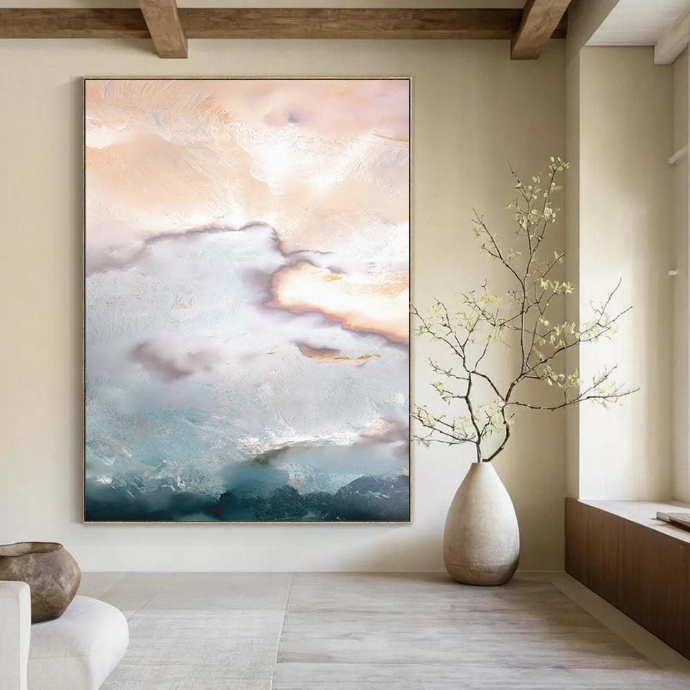 “Golden Clouds & Soft Hues” - Pastel Tones with Gold Accents Painting On Canvas DS165