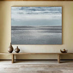 “Monochrome Sea Horizon” - Gray & Blue Abstract, Minimalist Oil Painting On Canvas DKS749