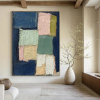 “Pastel Squares on Navy” - Minimalist Abstract Painting On Canvas DS013