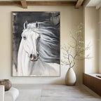 “White Horse Portrait” - Realistic, Equine - Themed Painting On Canvas PT1529