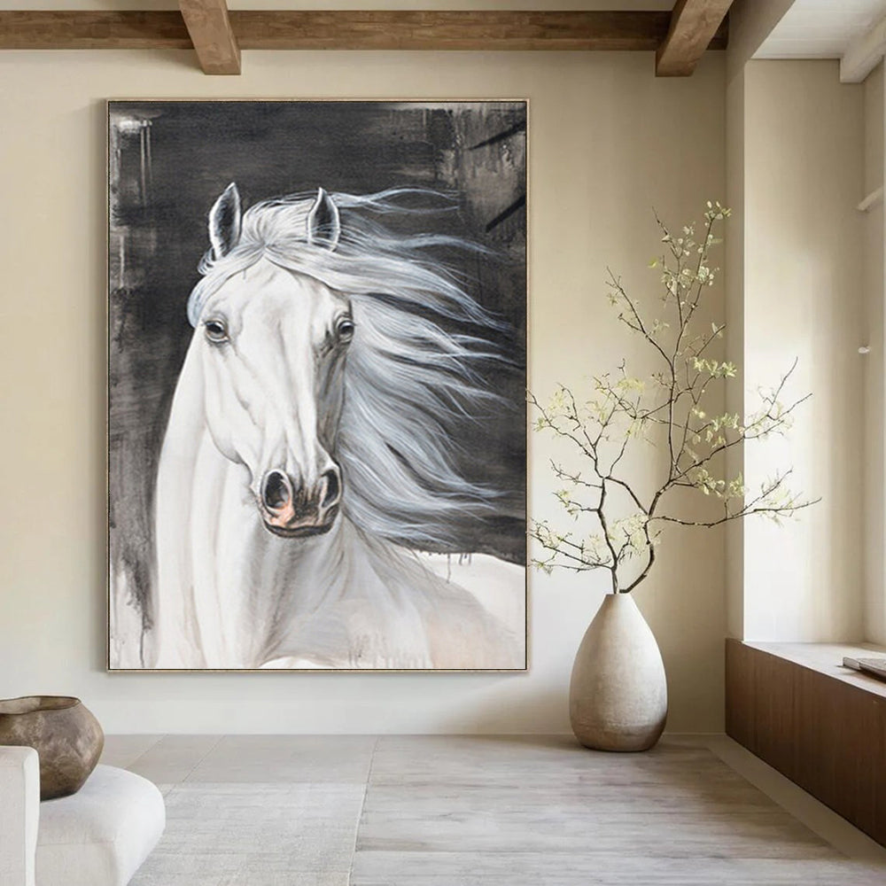 “White Horse Portrait” - Realistic, Equine - Themed Painting On Canvas PT1529