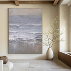 Gray, White and Beige with Textured Ocean Waves "Muted Surf" Abstract Landscape Painting On Canvas PS1161