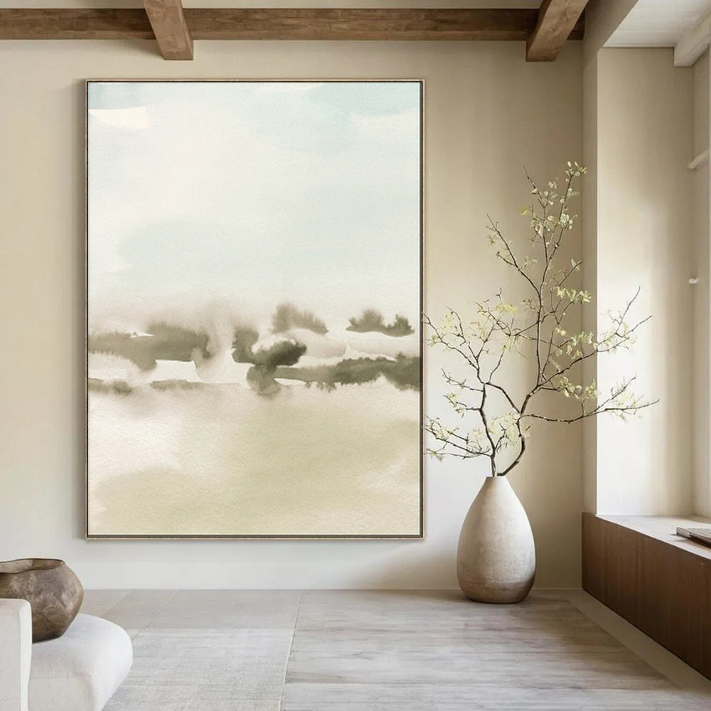 “Soft Green - Gray Watercolor Landscape” - Watercolor Abstract Painting On Canvas PT1963