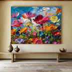 “Colorful Impasto Flowers” - Impasto Oil Painting On Canvas DKS794