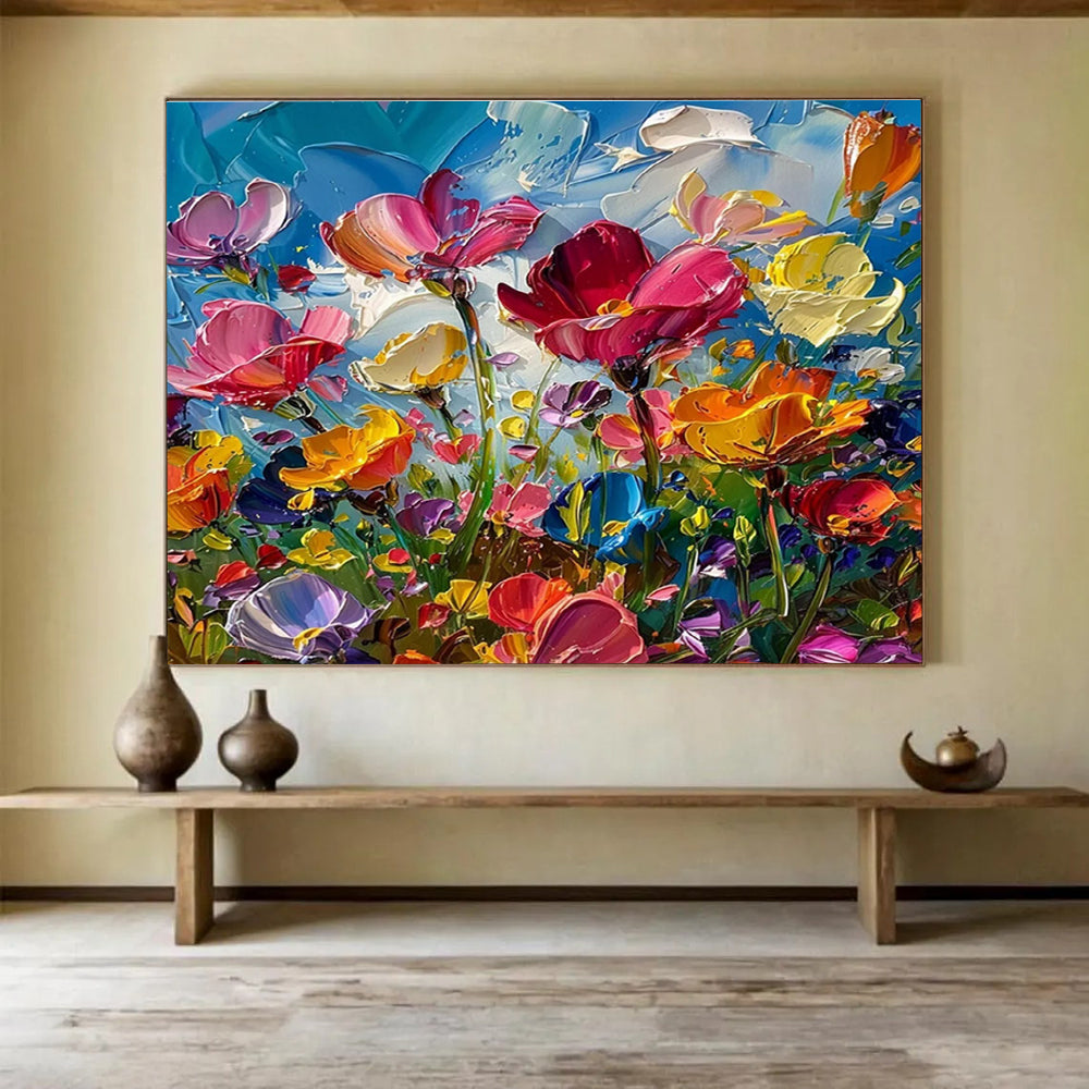 “Colorful Impasto Flowers” - Impasto Oil Painting On Canvas DKS794