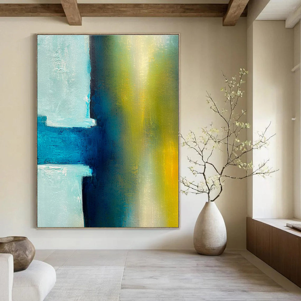 Blue and Green Abstract Fusion - Soft Color Block Abstract Painting On Canvas PS1238