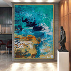 “Teal and Orange Coastal Abstract” - Seaside - Inspired Abstract Painting On Canvas PS0036