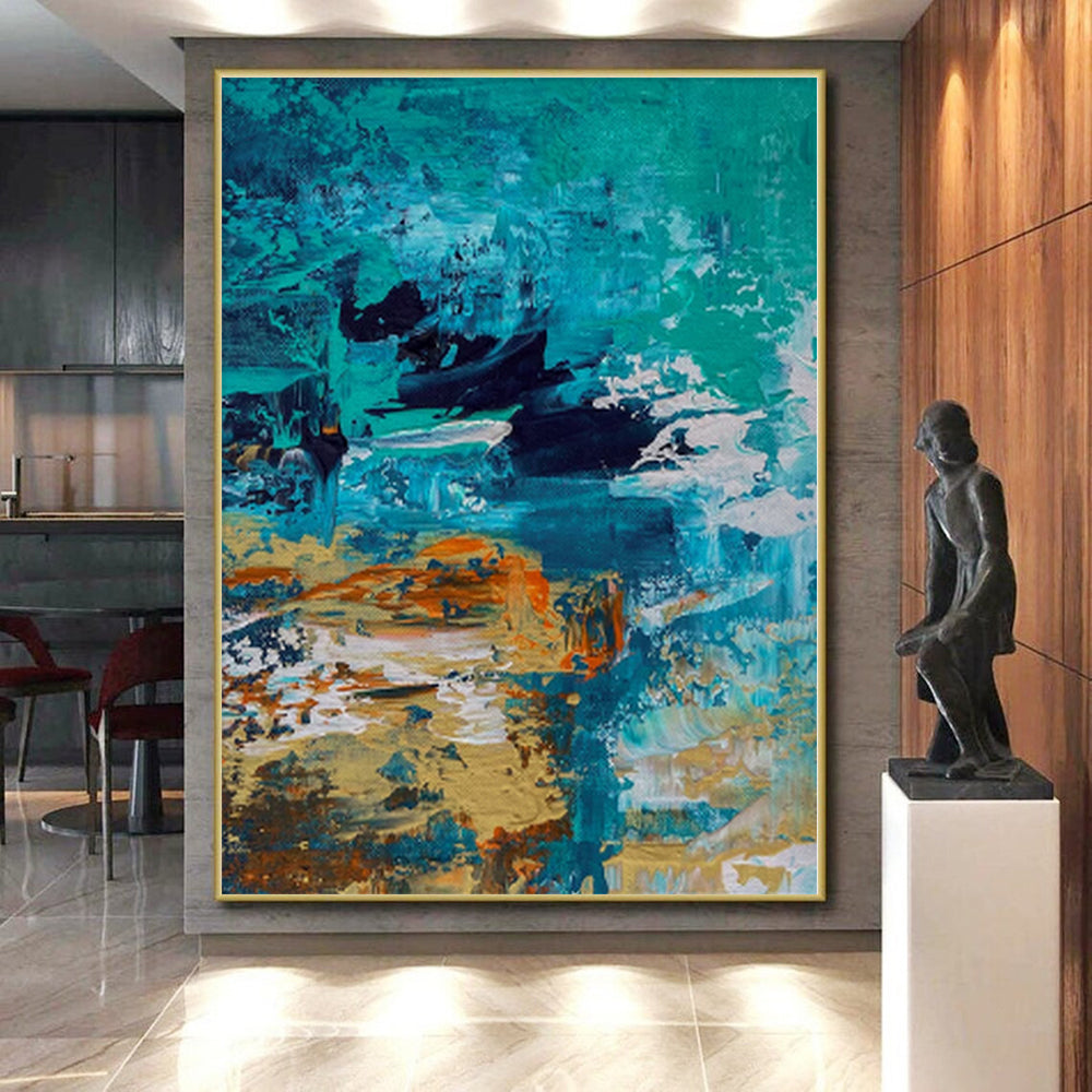 “Teal and Orange Coastal Abstract” - Seaside - Inspired Abstract Painting On Canvas PS0036