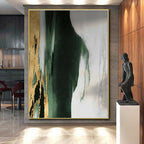 “Gold - Green Abstract Form” - Green, Gray, Gold, White Abstract Minimalist Painting On Canvas PS0640