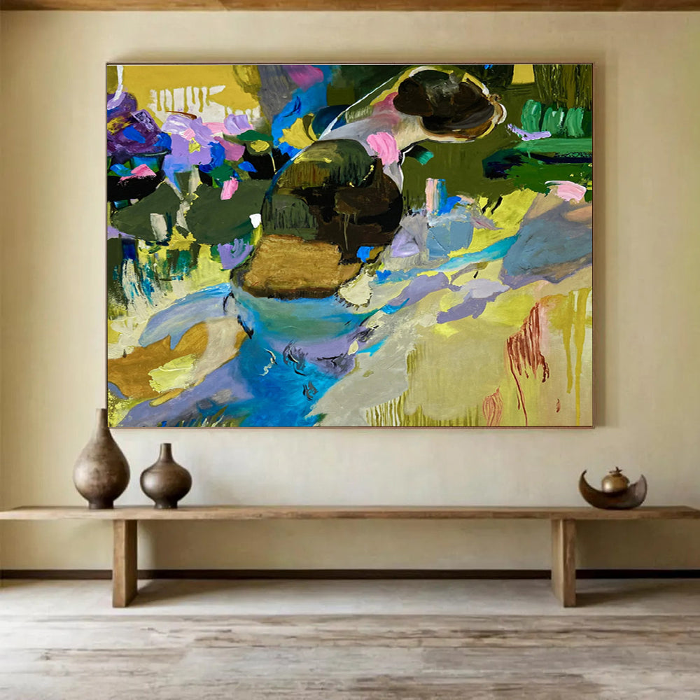 “Colorful Abstract Figure in Nature” - Textured Oil Painting on Canvas DKS923