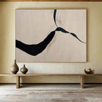 “Black Ribbon Abstract on Beige” - Abstract Painting on Canvas, For Living Room & Studio DKS589