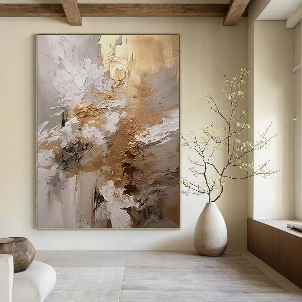 “White - Gold Abstract Textures” - Textured Abstract Painting On Canvas PT1246