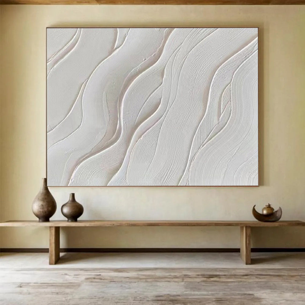 “White Wavy Textures” - Abstract Minimalist - Painting On Canvas PT1733