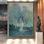 “Waterfall Of Colors” - Blue, Green, White Abstract Drip Painting On Canvas PS0638