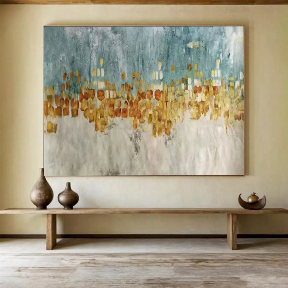 “Blue - Gold Abstract Cityscape” - Abstract Urban Painting On Canvas PT1592