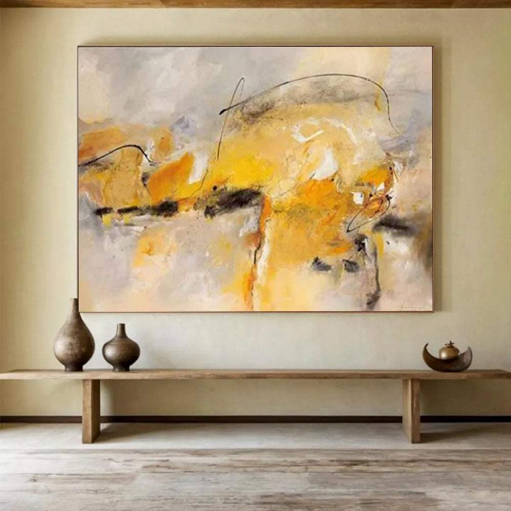 “Yellow - Gray Abstract” - Dynamic Abstract Painting On Canvas DKS431
