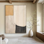 Beige, White, and Black Shapes "Classic Minimalism" Abstract Geometric Painting On Canvas PS1050