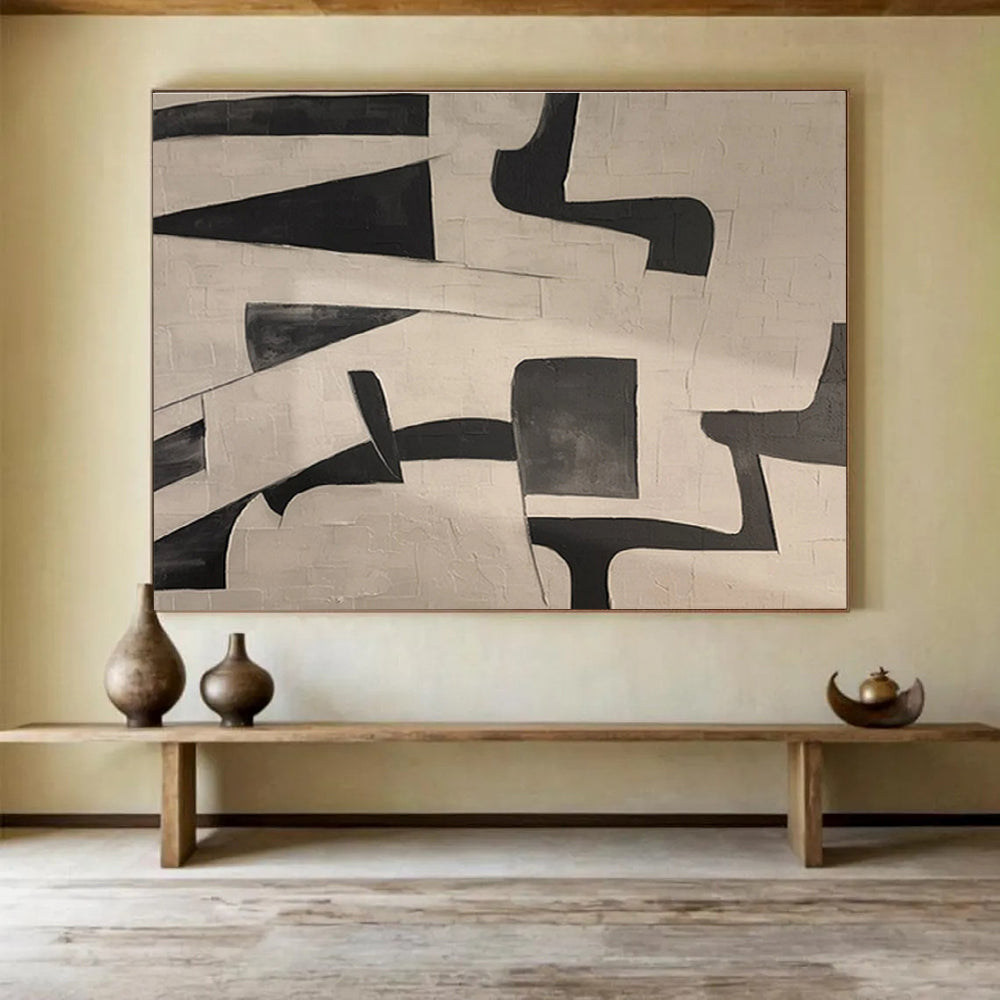 Black and White Geometric Abstract Painting On Canvas DKS085