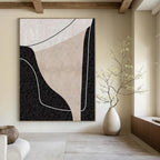 Beige, Black and White with Interconnected Curves "Linked Serenity" Abstract Painting On Canvas PS1105